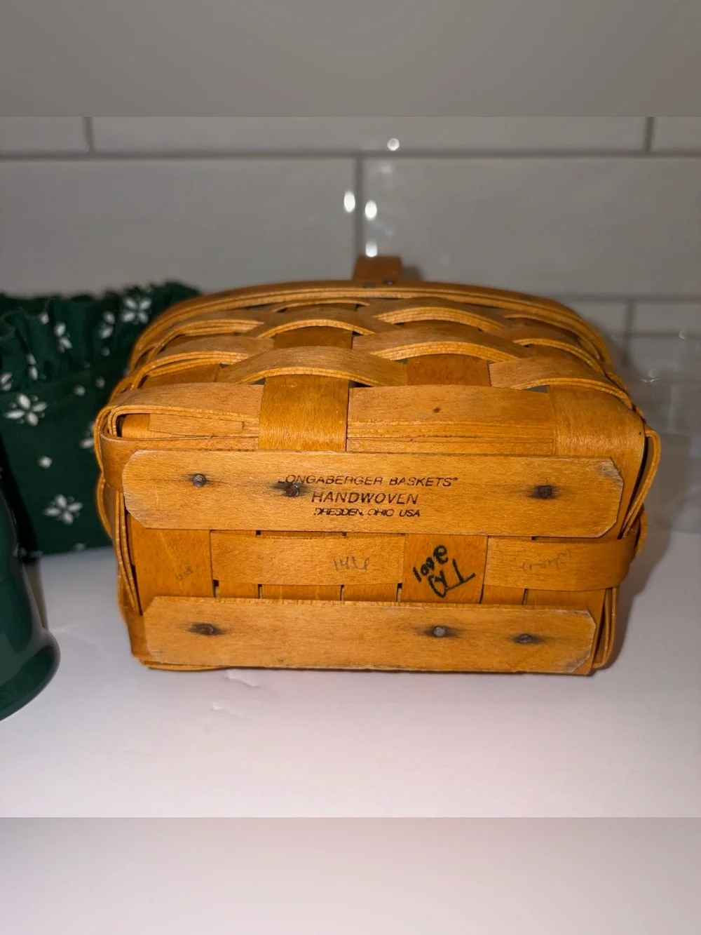 Longaberger Holiday Basket & Pottery Salt & Pepper Shakers Heritage Green 5 Pcs